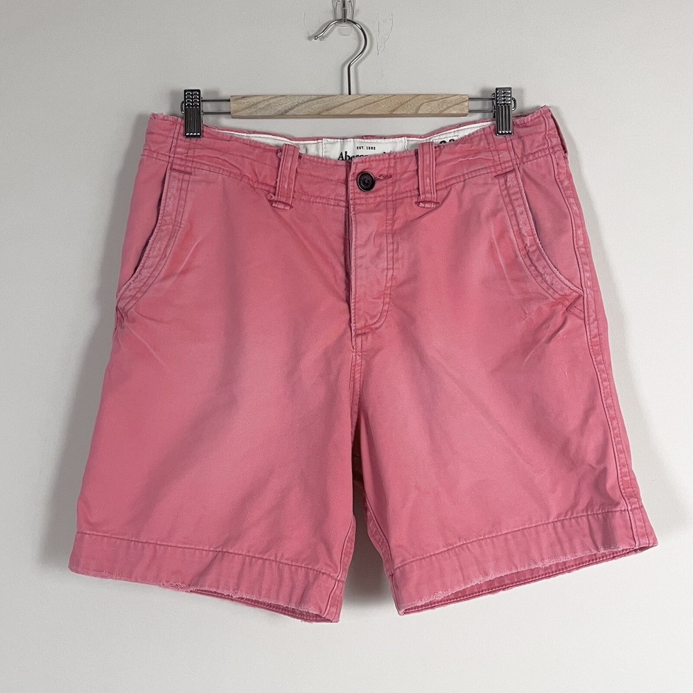Abercrombie & Fitch Men's Pink Button Fly Jean Shorts Drawstring Pockets Size 30